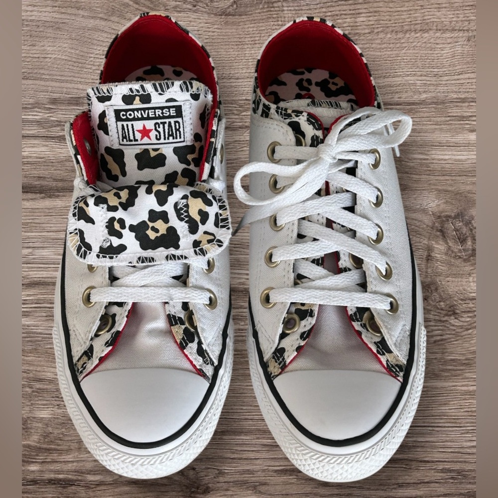 New Converse Chuck Taylor All Star Double Tongue White Leopard Red Sneakers Sz 8 - Picture 3 of 11